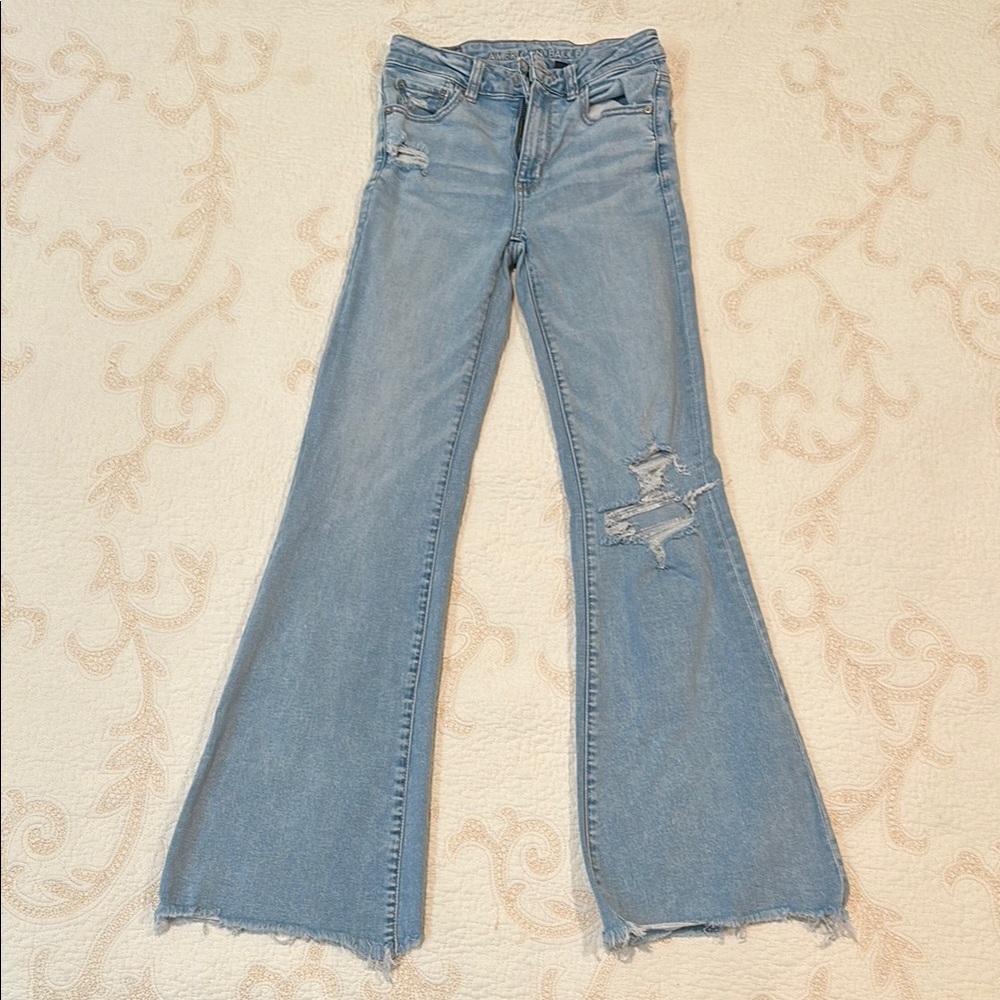American Eagle Outfitters Light Blue Distressed Flare Jeans